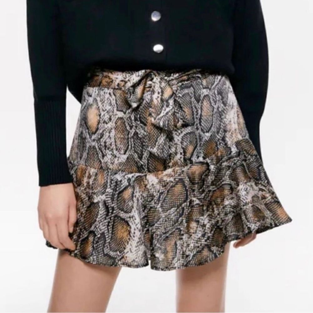 Zara Snake Print Micro Mini Skort Skirt